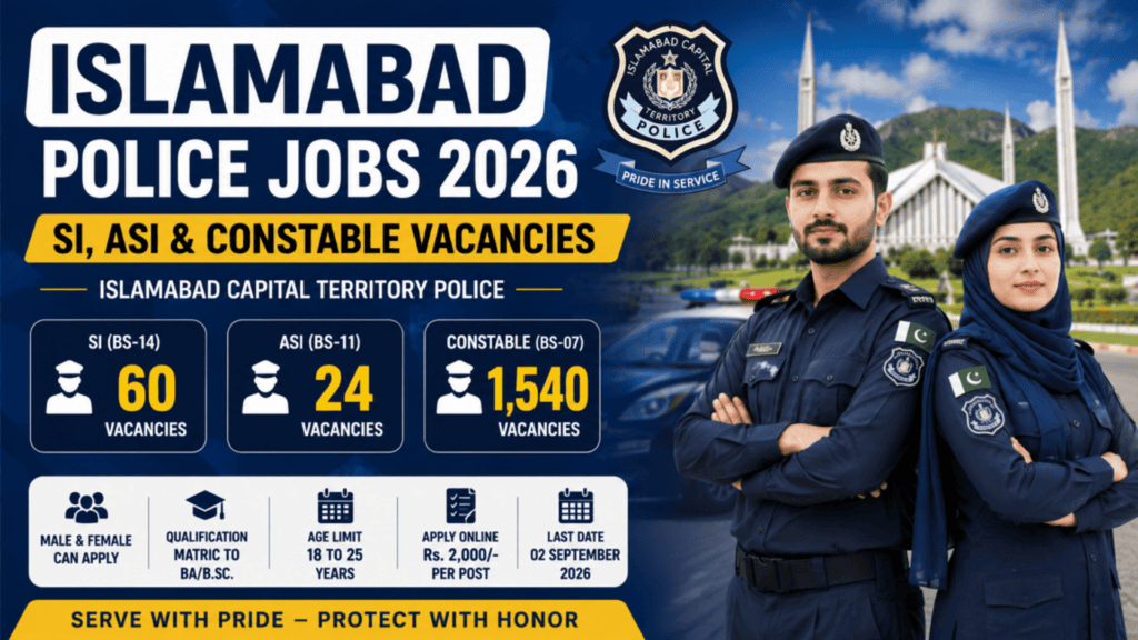 Islamabad Police Jobs 2026 for SI, ASI and Constable vacancies