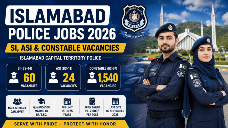 Islamabad Police Jobs 2026 for SI, ASI and Constable vacancies