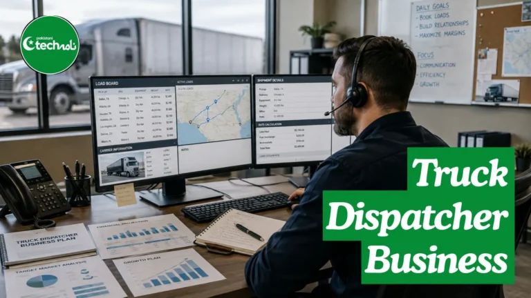Truck dispatcher creating a business plan with freight and financial information